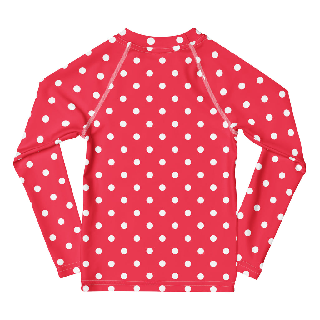 Girls Bright Pink Polka Dot Long Sleeve Rash Guard Swim Shirt – Buttery Soft, Sun Safe UPF 50+ Protection, Quick Dry & 4-Way Stretch Comfort