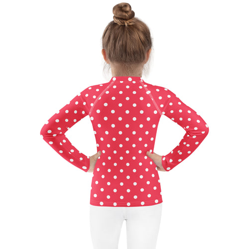 Girls Bright Pink Polka Dot Long Sleeve Rash Guard Swim Shirt – Buttery Soft, Sun Safe UPF 50+ Protection, Quick Dry & 4-Way Stretch Comfort
