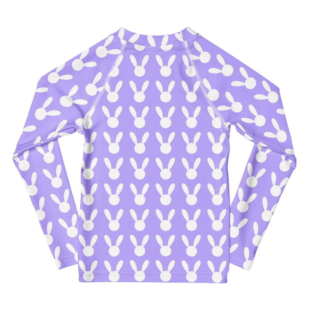 Girls Lavender Bunny Long Sleeve Rash Guard Swim Shirt – Buttery Soft, Sun Safe UPF 50+ Protection, Quick Dry & 4-Way Stretch Comfort
