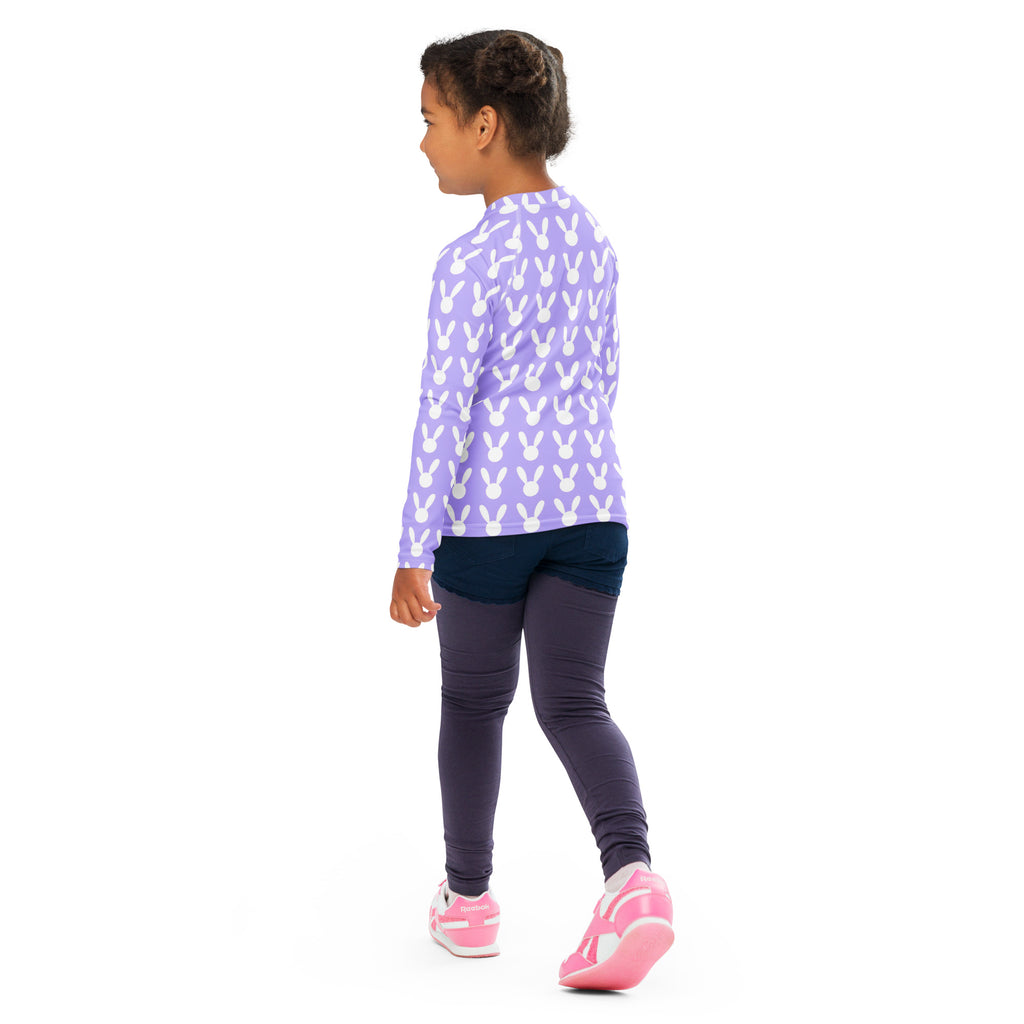 Girls Lavender Bunny Long Sleeve Rash Guard Swim Shirt – Buttery Soft, Sun Safe UPF 50+ Protection, Quick Dry & 4-Way Stretch Comfort