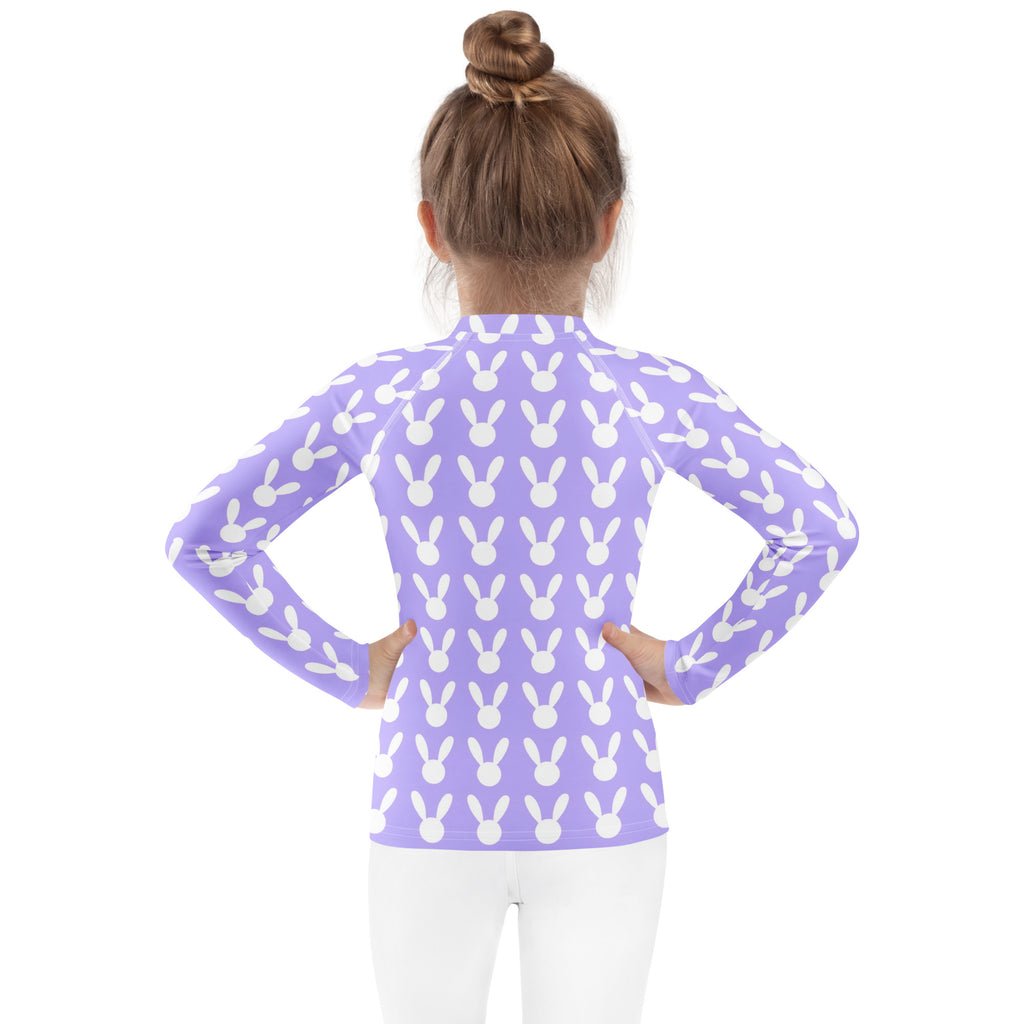 Girls Lavender Bunny Long Sleeve Rash Guard Swim Shirt – Buttery Soft, Sun Safe UPF 50+ Protection, Quick Dry & 4-Way Stretch Comfort