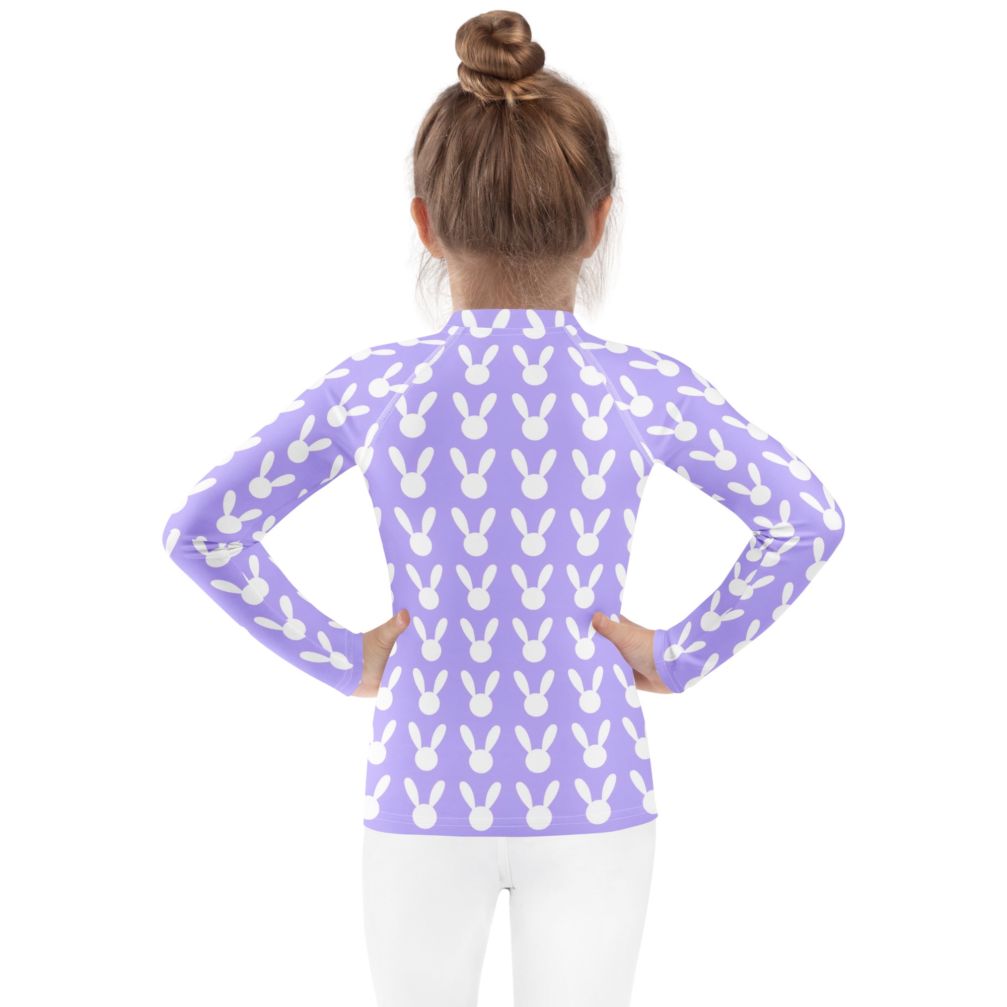 Girls Lavender Bunny Long Sleeve Rash Guard Swim Shirt – Buttery Soft, Sun Safe UPF 50+ Protection, Quick Dry & 4-Way Stretch Comfort