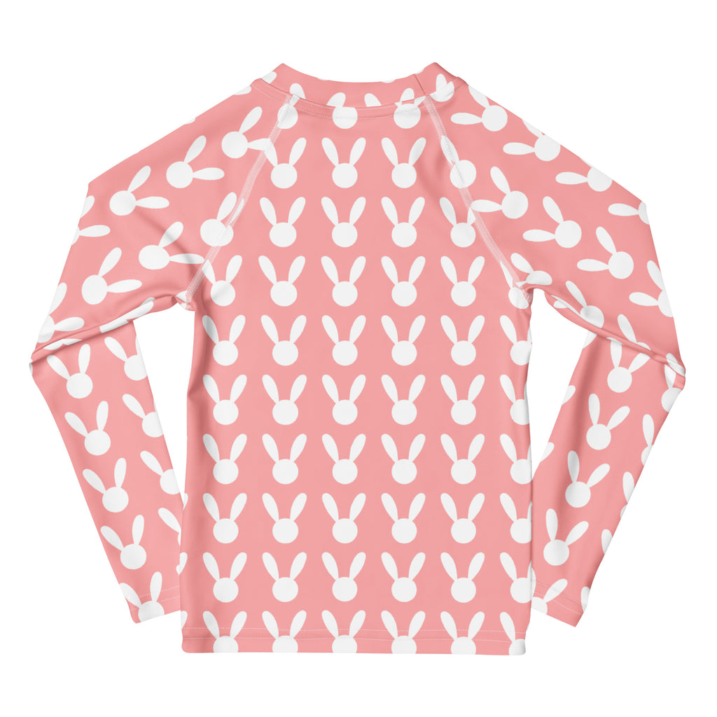 Girls Pink Bunny Long Sleeve Rash Guard Swim Shirt – Buttery Soft, Sun Safe UPF 50+ Protection, Quick Dry & 4-Way Stretch Comfort