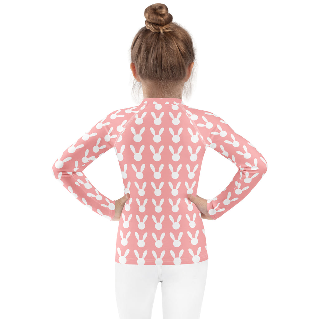 Girls Pink Bunny Long Sleeve Rash Guard Swim Shirt – Buttery Soft, Sun Safe UPF 50+ Protection, Quick Dry & 4-Way Stretch Comfort