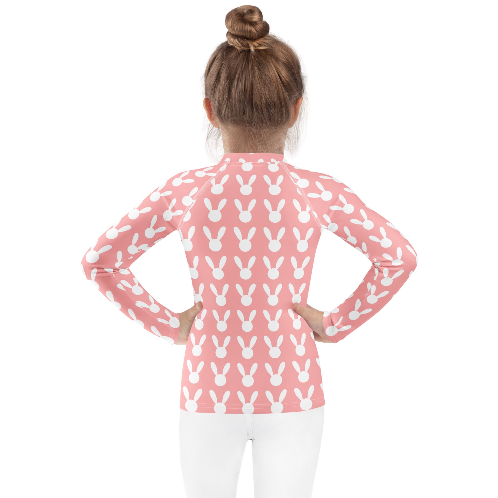 Girls Pink Bunny Long Sleeve Rash Guard Swim Shirt – Buttery Soft, Sun Safe UPF 50+ Protection, Quick Dry & 4-Way Stretch Comfort