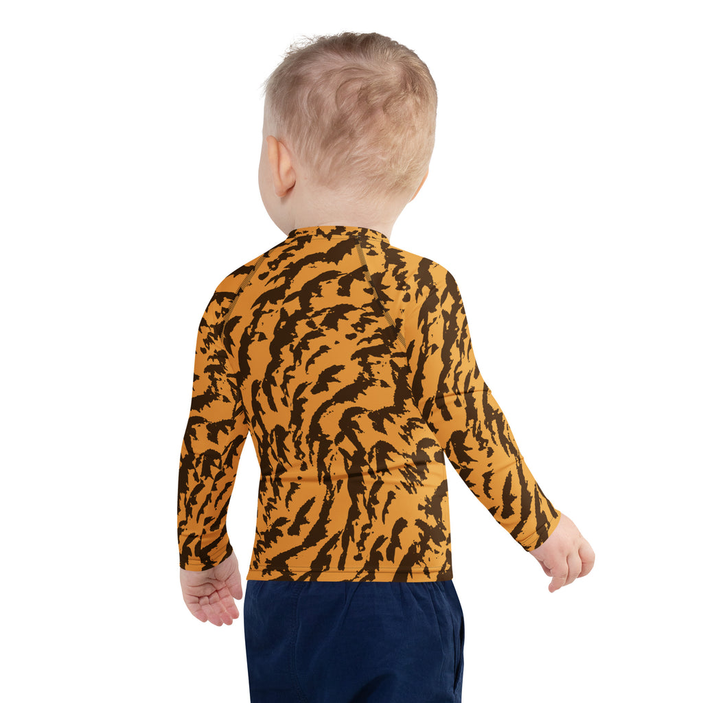 Kids Tiger Print Long Sleeve Rash Guard Swim Shirt – Buttery Soft, Sun Safe UPF 50+ Protection, Quick Dry & 4-Way Stretch Comfort