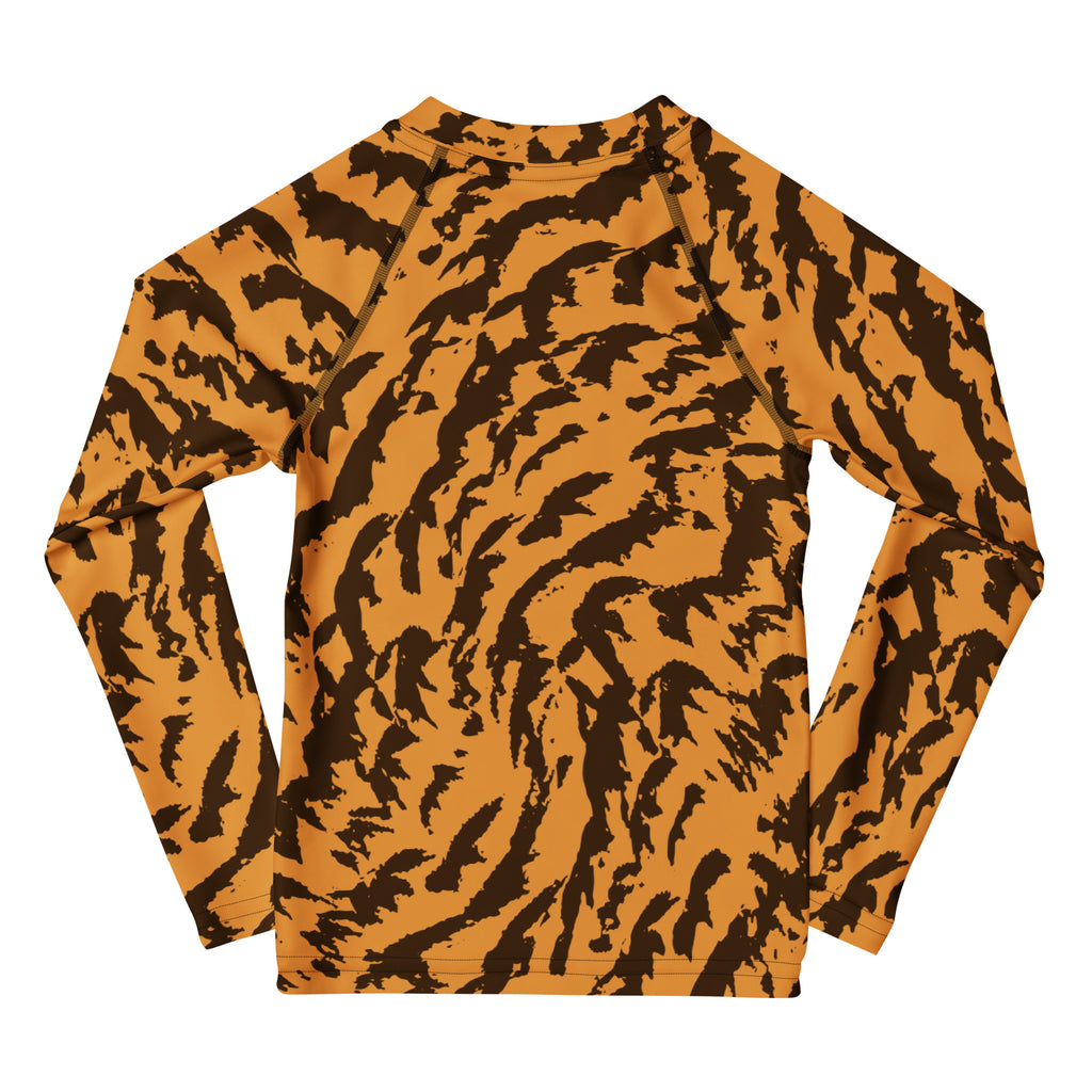Kids Tiger Print Long Sleeve Rash Guard Swim Shirt – Buttery Soft, Sun Safe UPF 50+ Protection, Quick Dry & 4-Way Stretch Comfort