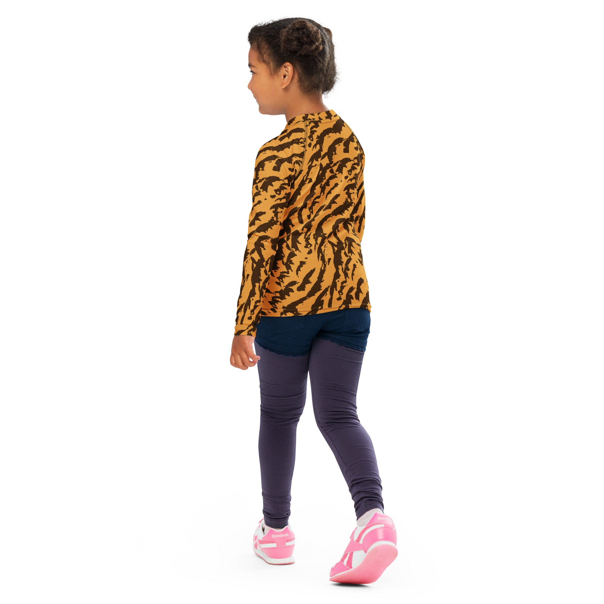Kids Tiger Print Long Sleeve Rash Guard Swim Shirt – Buttery Soft, Sun Safe UPF 50+ Protection, Quick Dry & 4-Way Stretch Comfort