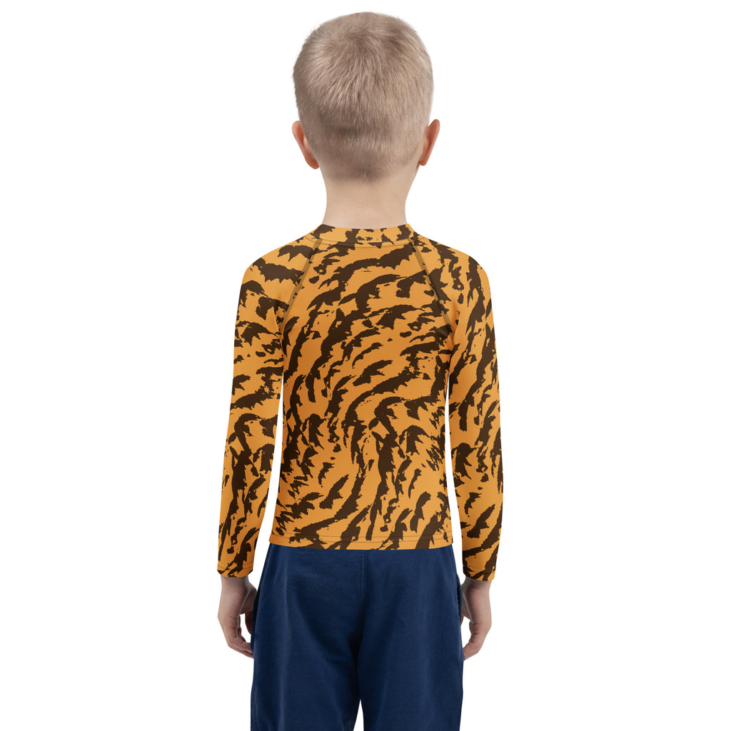Kids Tiger Print Long Sleeve Rash Guard Swim Shirt – Buttery Soft, Sun Safe UPF 50+ Protection, Quick Dry & 4-Way Stretch Comfort