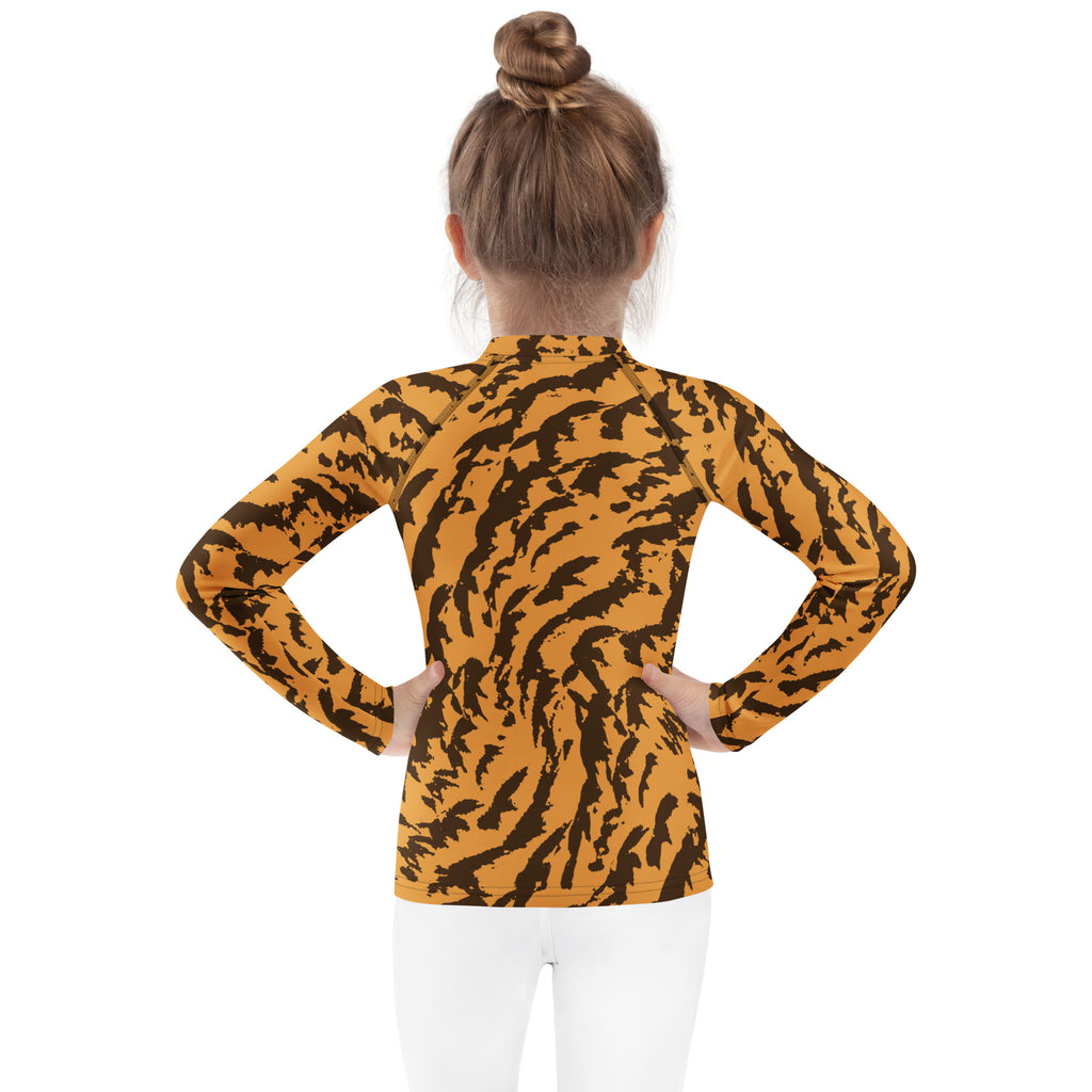 Kids Tiger Print Long Sleeve Rash Guard Swim Shirt – Buttery Soft, Sun Safe UPF 50+ Protection, Quick Dry & 4-Way Stretch Comfort