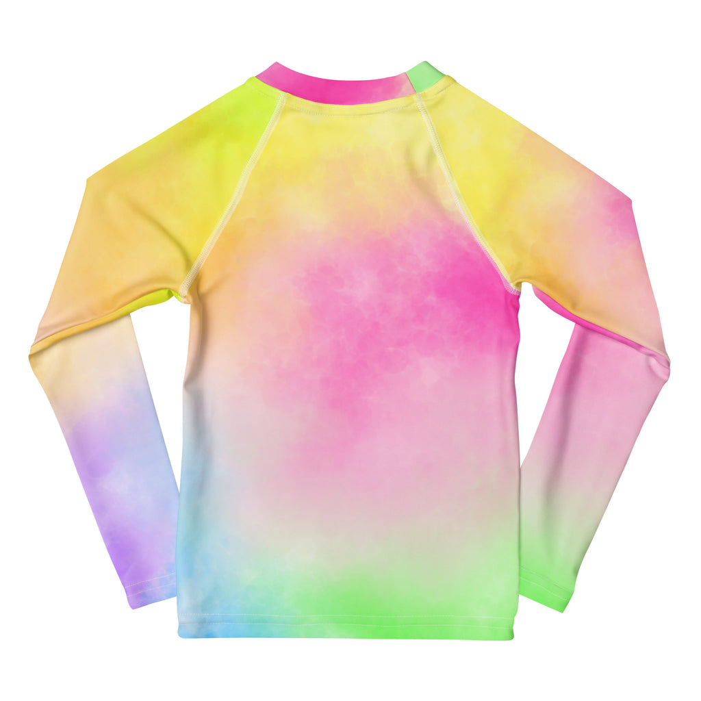 Girls Pastel Rainbow Tie Dye Long Sleeve Rash Guard Swim Shirt – Buttery Soft, Sun Safe UPF 50+ Protection, Quick Dry & 4-Way Stretch Comfort
