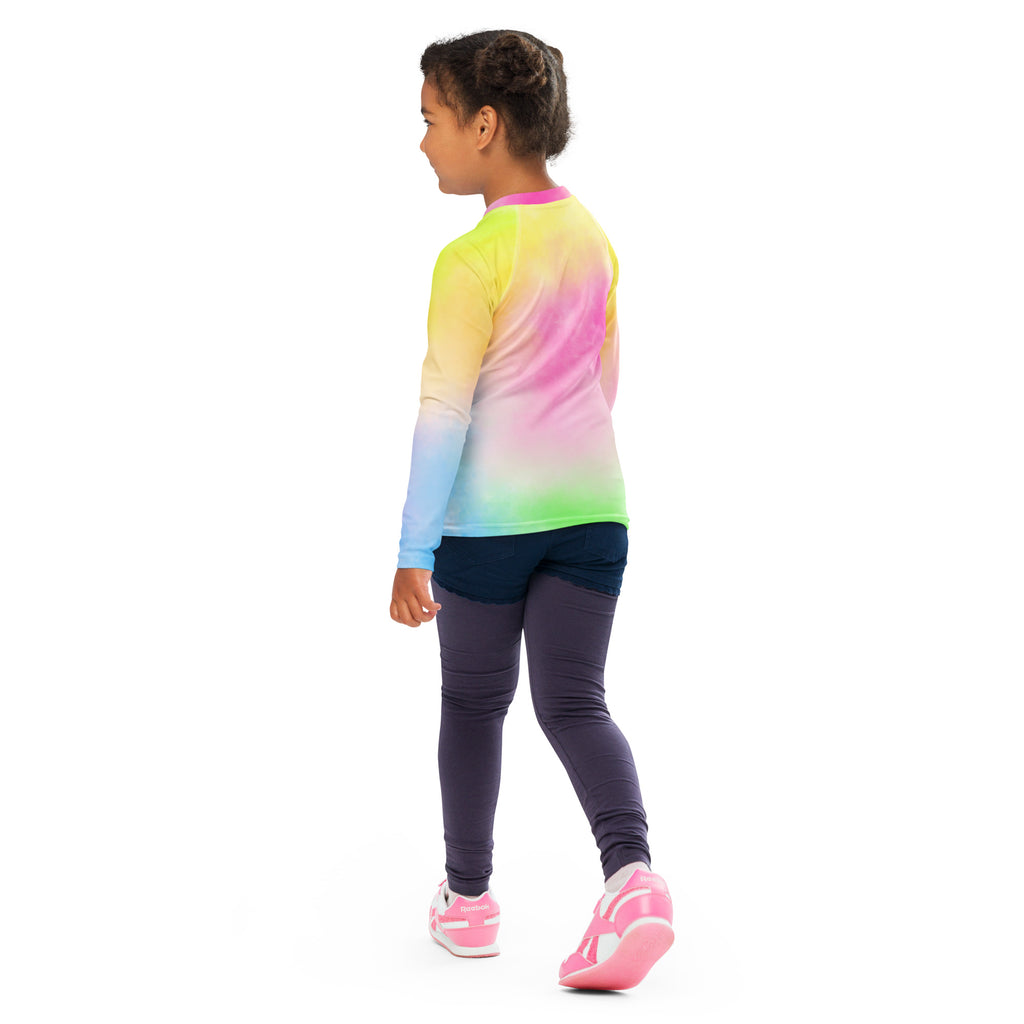 Girls Pastel Rainbow Tie Dye Long Sleeve Rash Guard Swim Shirt – Buttery Soft, Sun Safe UPF 50+ Protection, Quick Dry & 4-Way Stretch Comfort