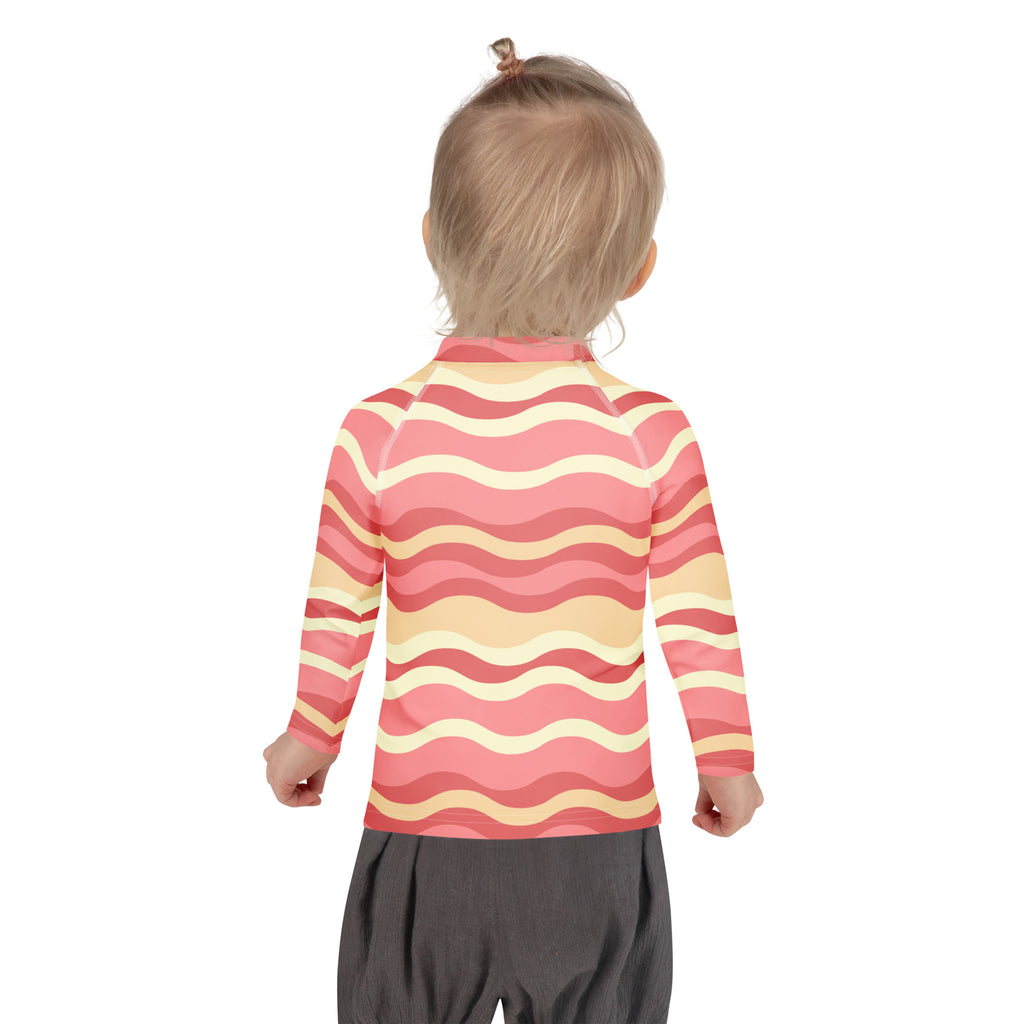 Kids Retro Pink Sand Waves Long Sleeve Rash Guard Swim Shirt – Buttery Soft, Sun Safe UPF 50+ Protection, Quick Dry & 4-Way Stretch Comfort