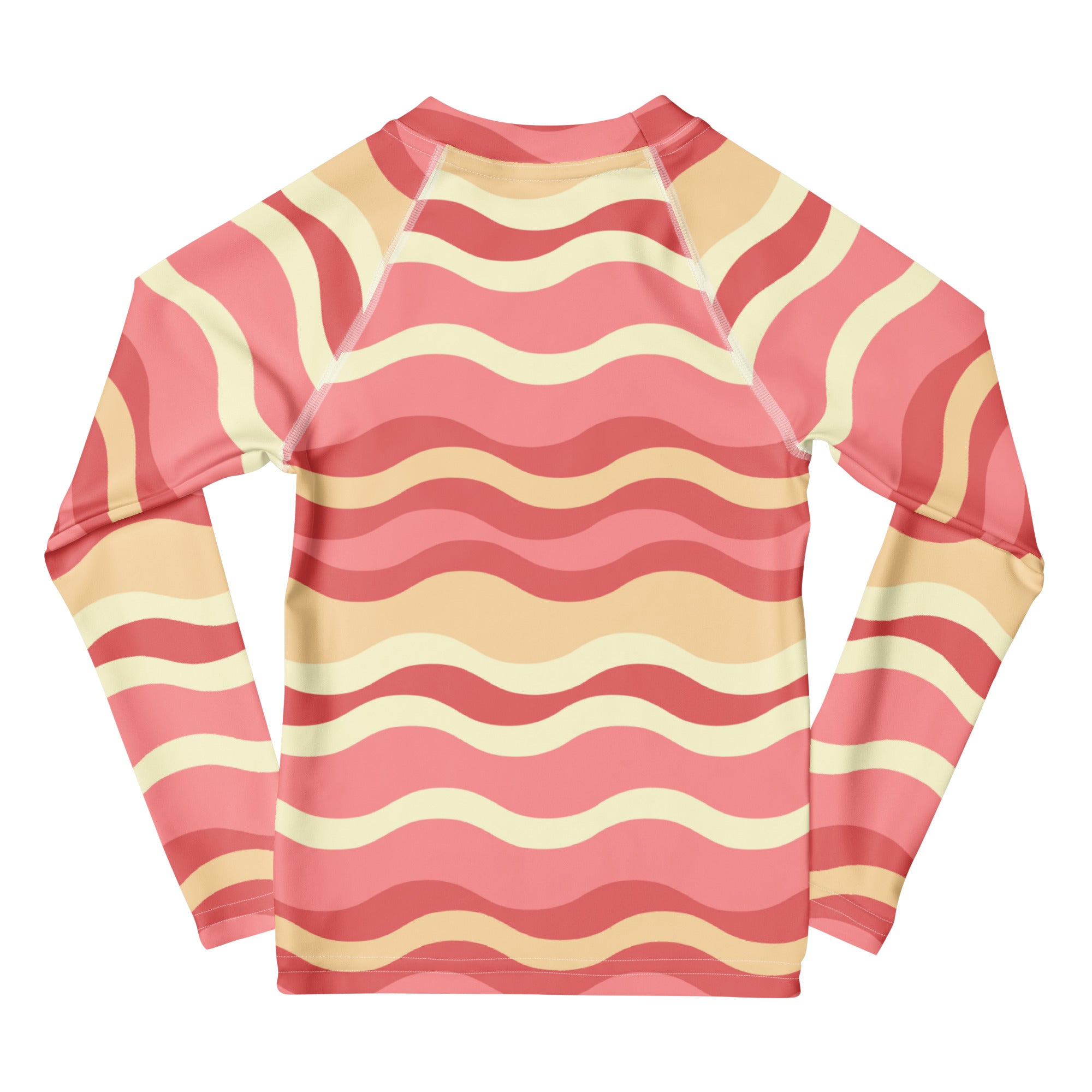 Kids Retro Pink Sand Waves Long Sleeve Rash Guard Swim Shirt – Buttery Soft, Sun Safe UPF 50+ Protection, Quick Dry & 4-Way Stretch Comfort