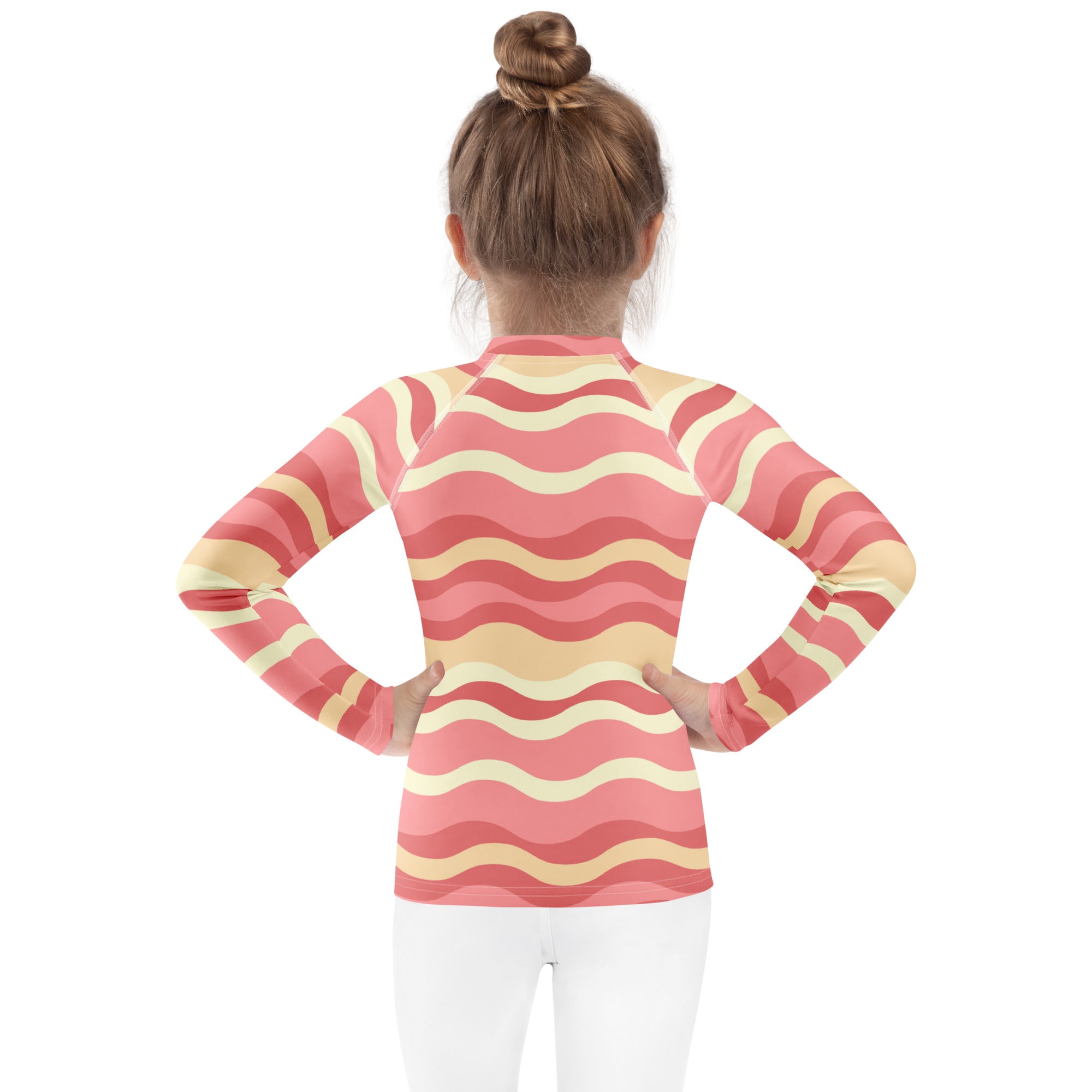 Kids Retro Pink Sand Waves Long Sleeve Rash Guard Swim Shirt – Buttery Soft, Sun Safe UPF 50+ Protection, Quick Dry & 4-Way Stretch Comfort