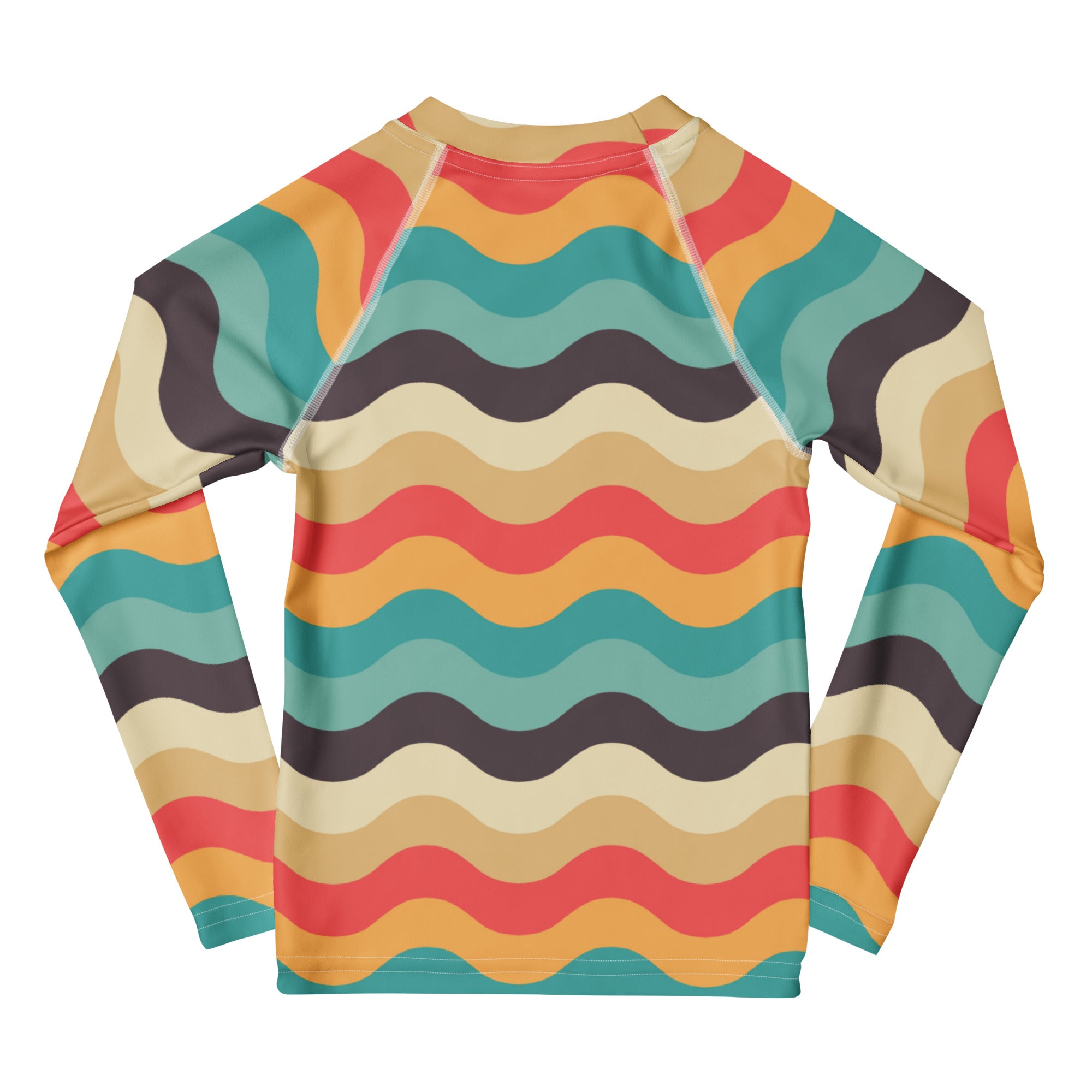 Kids Retro Beach Waves Long Sleeve Rash Guard Swim Shirt – Buttery Soft, Sun Safe UPF 50+ Protection, Quick Dry & 4-Way Stretch Comfort