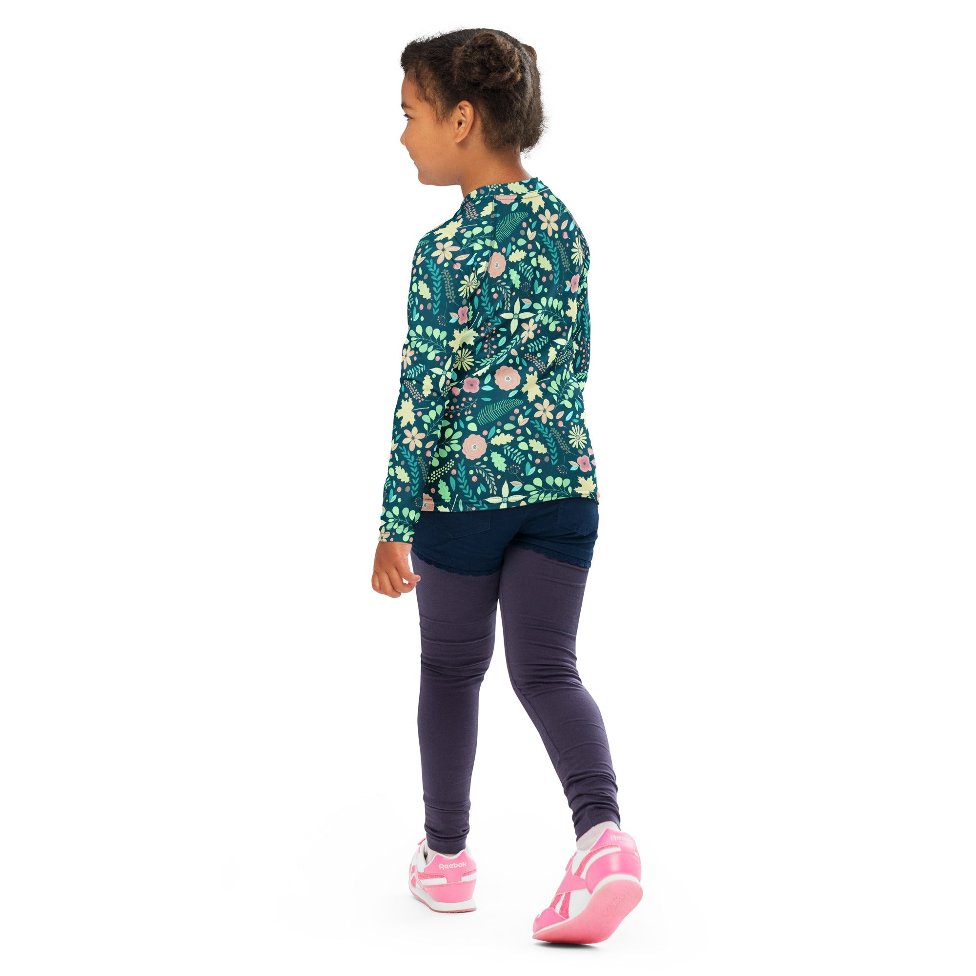 Kids Tropical Green Wildflower Garden Long Sleeve Rash Guard Swim Shirt – Buttery Soft, Sun Safe UPF 50+ Protection, Quick Dry & 4-Way Stretch Comfort