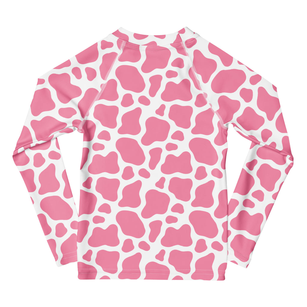 Girls Pink Cow Long Sleeve Rash Guard Swim Shirt – Buttery Soft, Sun Safe UPF 50+ Protection, Quick Dry & 4-Way Stretch Comfort
