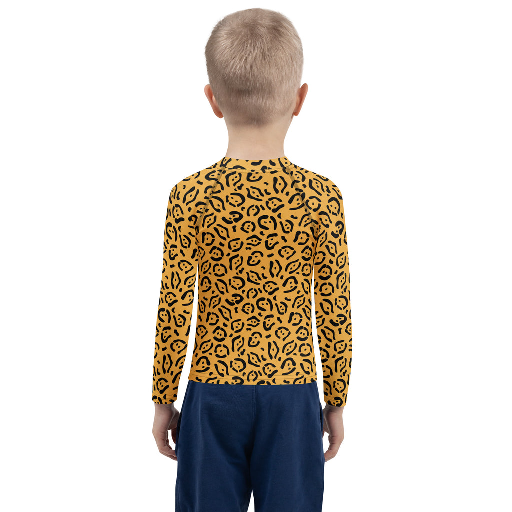 Kids Abstract Leopard Print Long Sleeve Rash Guard Swim Shirt – Buttery Soft, Sun Safe UPF 50+ Protection, Quick Dry & 4-Way Stretch Comfort