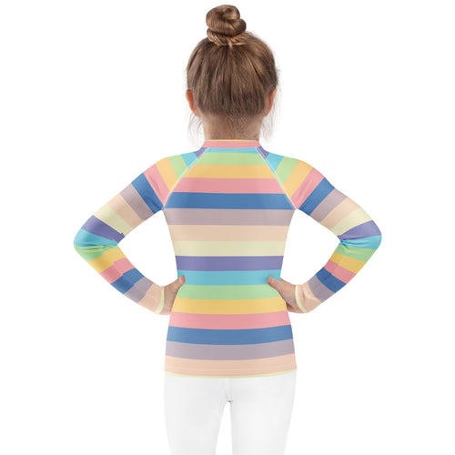 Girls Colorful Beach Striped Long Sleeve Rash Guard Swim Shirt – Buttery Soft, Sun Safe UPF 50+ Protection, Quick Dry & 4-Way Stretch Comfort
