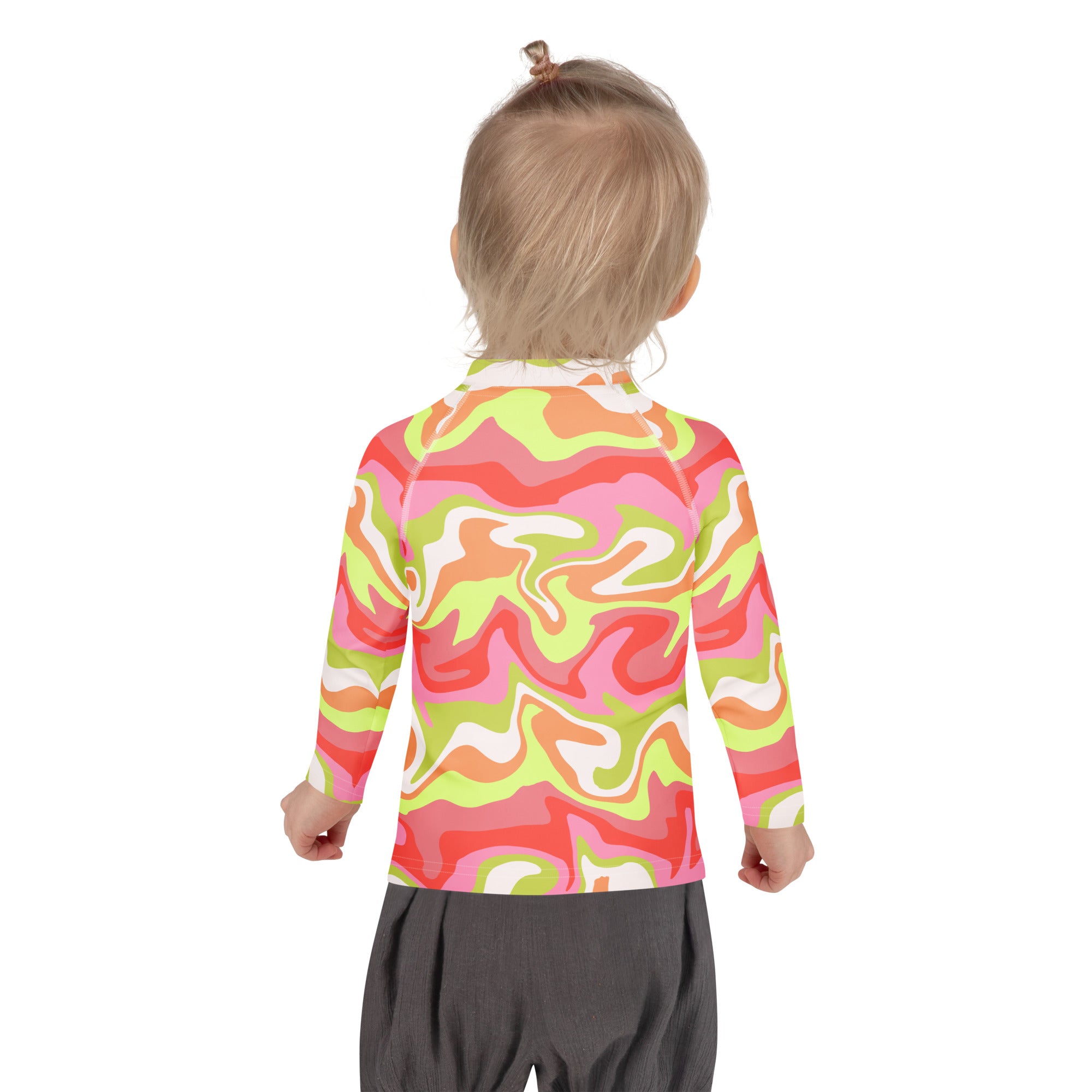 Kids Watercolor Swirl Long Sleeve Rash Guard Swim Shirt – Buttery Soft, Sun Safe UPF 50+ Protection, Quick Dry & 4-Way Stretch Comfort