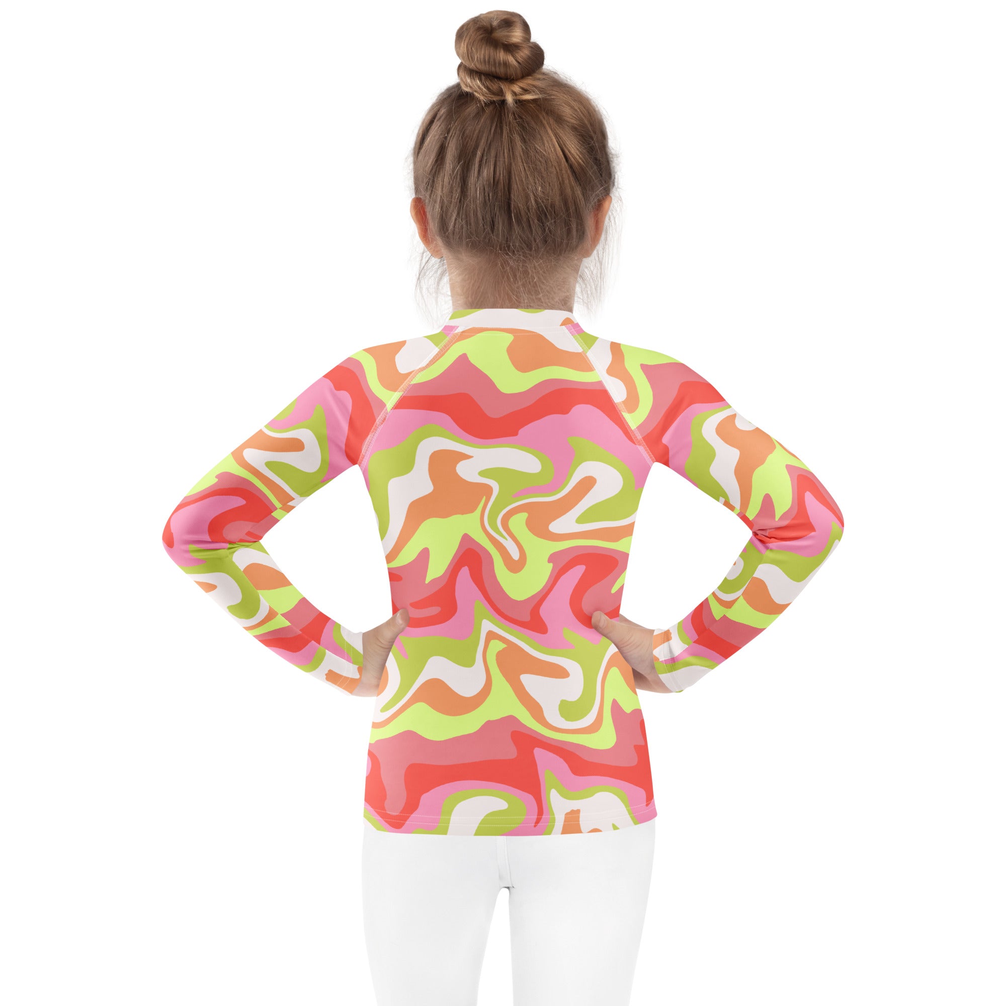 Kids Watercolor Swirl Long Sleeve Rash Guard Swim Shirt – Buttery Soft, Sun Safe UPF 50+ Protection, Quick Dry & 4-Way Stretch Comfort