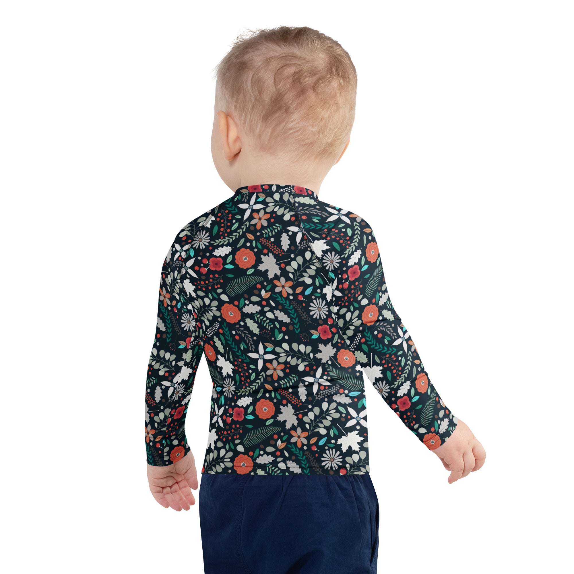Kids Tropical Midnight Wildflowers Long Sleeve Rash Guard Swim Shirt – Buttery Soft, Sun Safe UPF 50+ Protection, Quick Dry & 4-Way Stretch Comfort