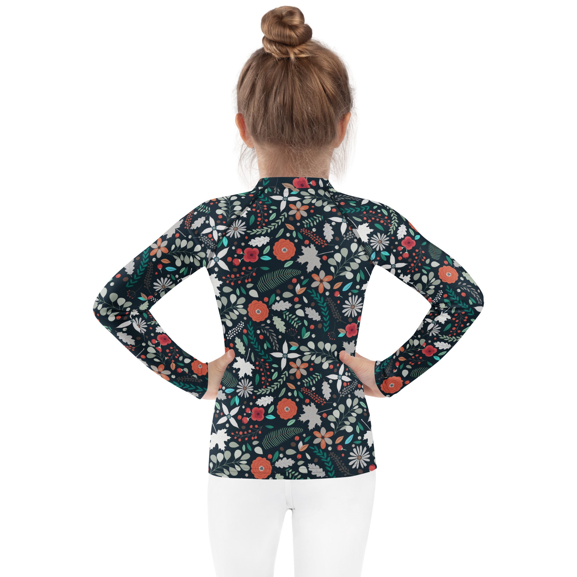 Kids Tropical Midnight Wildflowers Long Sleeve Rash Guard Swim Shirt – Buttery Soft, Sun Safe UPF 50+ Protection, Quick Dry & 4-Way Stretch Comfort