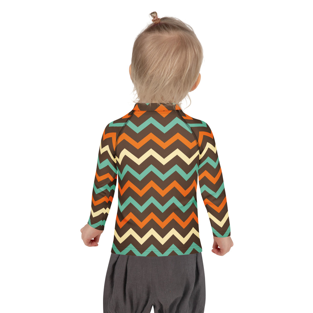 Kids Retro Chevron Long Sleeve Rash Guard Swim Shirt – Buttery Soft, Sun Safe UPF 50+ Protection, Quick Dry & 4-Way Stretch Comfort