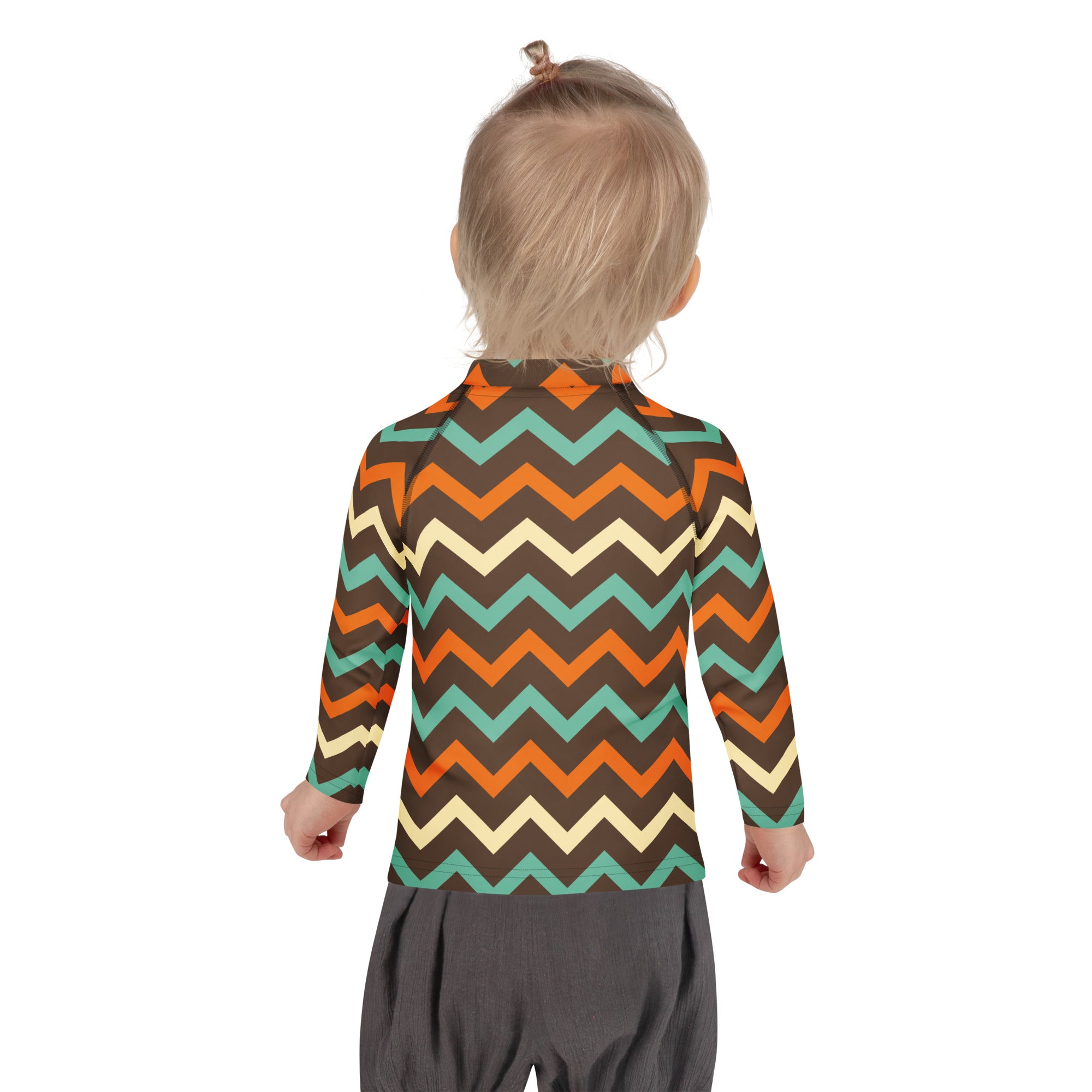 Kids Retro Chevron Long Sleeve Rash Guard Swim Shirt – Buttery Soft, Sun Safe UPF 50+ Protection, Quick Dry & 4-Way Stretch Comfort