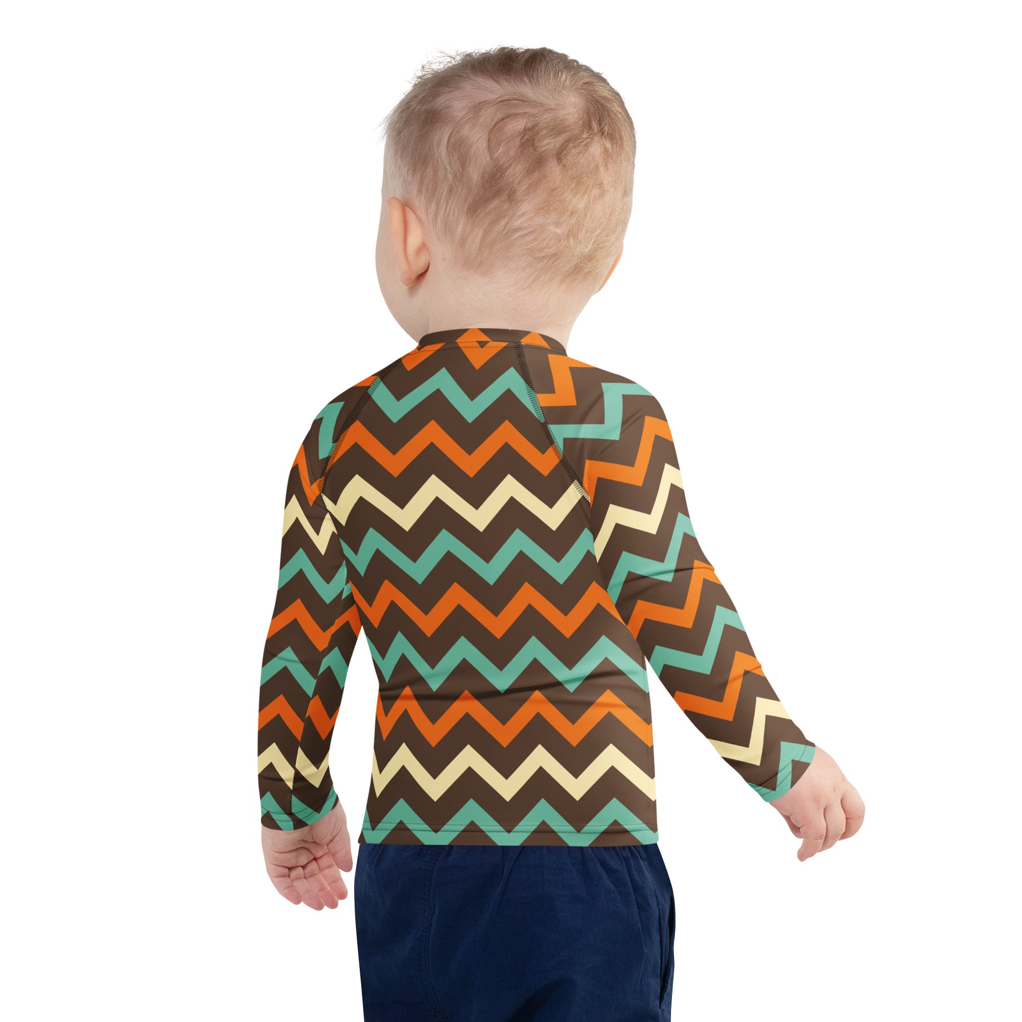 Kids Retro Chevron Long Sleeve Rash Guard Swim Shirt – Buttery Soft, Sun Safe UPF 50+ Protection, Quick Dry & 4-Way Stretch Comfort