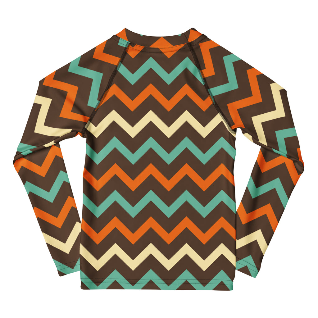 Kids Retro Chevron Long Sleeve Rash Guard Swim Shirt – Buttery Soft, Sun Safe UPF 50+ Protection, Quick Dry & 4-Way Stretch Comfort