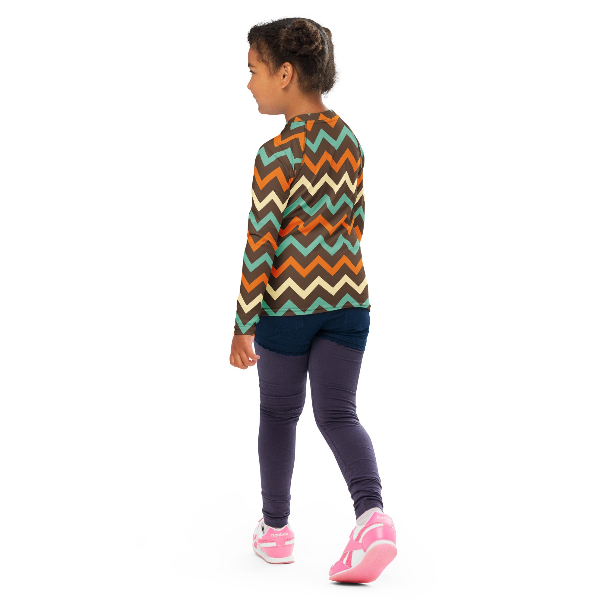 Kids Retro Chevron Long Sleeve Rash Guard Swim Shirt – Buttery Soft, Sun Safe UPF 50+ Protection, Quick Dry & 4-Way Stretch Comfort