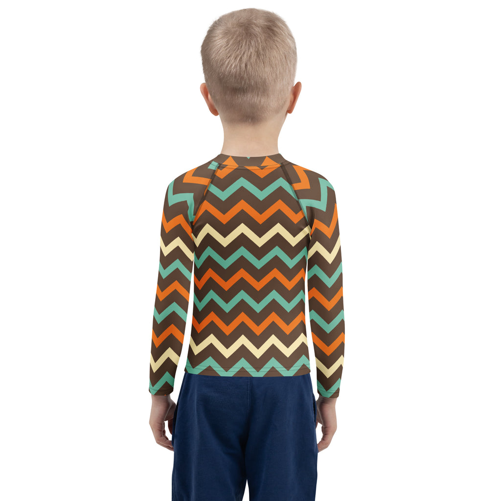 Kids Retro Chevron Long Sleeve Rash Guard Swim Shirt – Buttery Soft, Sun Safe UPF 50+ Protection, Quick Dry & 4-Way Stretch Comfort