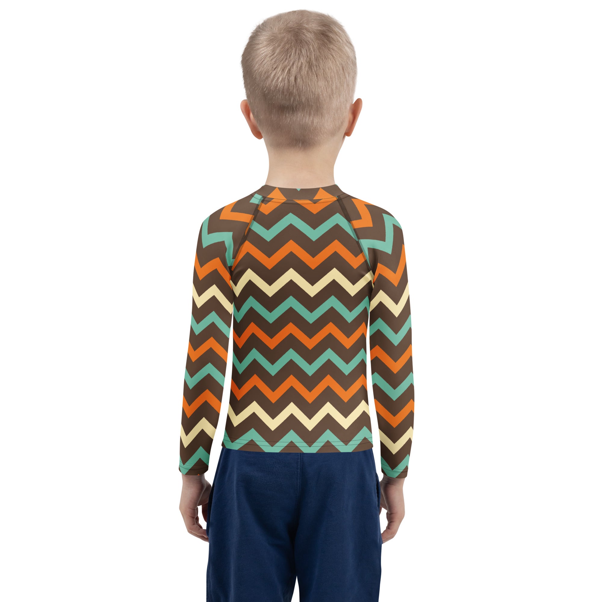 Kids Retro Chevron Long Sleeve Rash Guard Swim Shirt – Buttery Soft, Sun Safe UPF 50+ Protection, Quick Dry & 4-Way Stretch Comfort