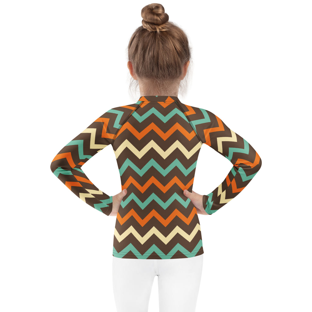 Kids Retro Chevron Long Sleeve Rash Guard Swim Shirt – Buttery Soft, Sun Safe UPF 50+ Protection, Quick Dry & 4-Way Stretch Comfort