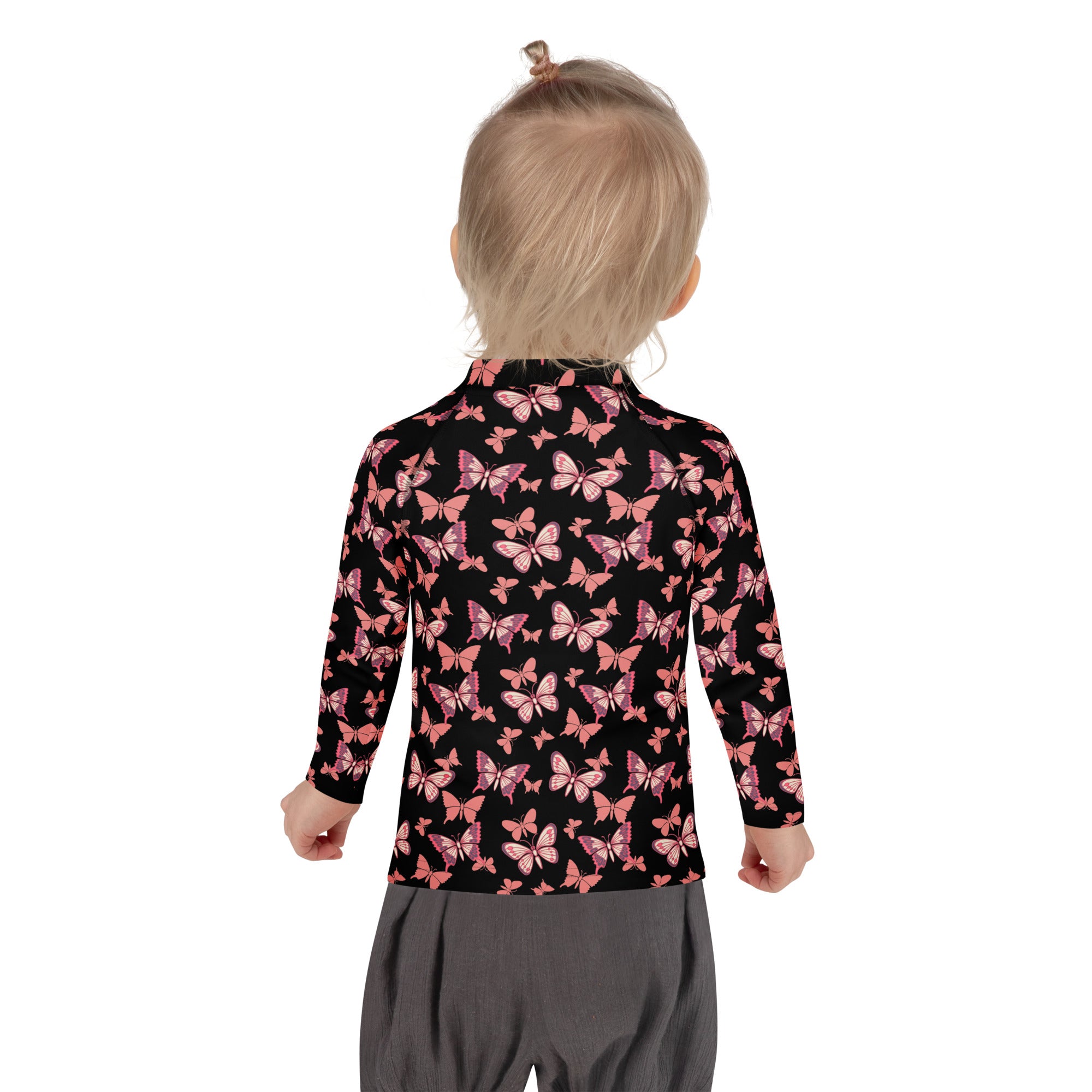 Girls Pink Butterfly Long Sleeve Rash Guard Swim Shirt – Buttery Soft, Sun Safe UPF 50+ Protection, Quick Dry & 4-Way Stretch Comfort