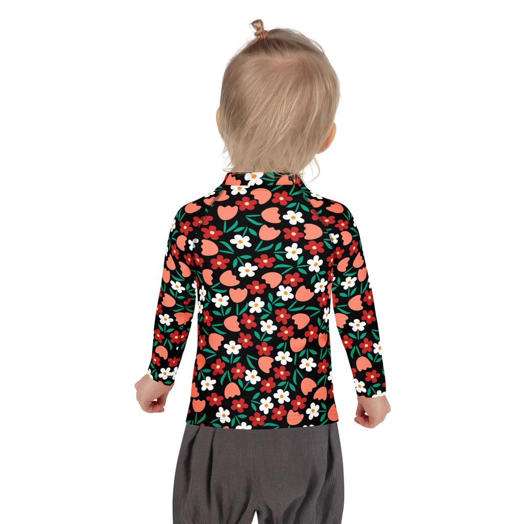 Kids Retro Floral Long Sleeve Rash Guard Swim Shirt – Buttery Soft, Sun Safe UPF 50+ Protection, Quick Dry & 4-Way Stretch Comfort