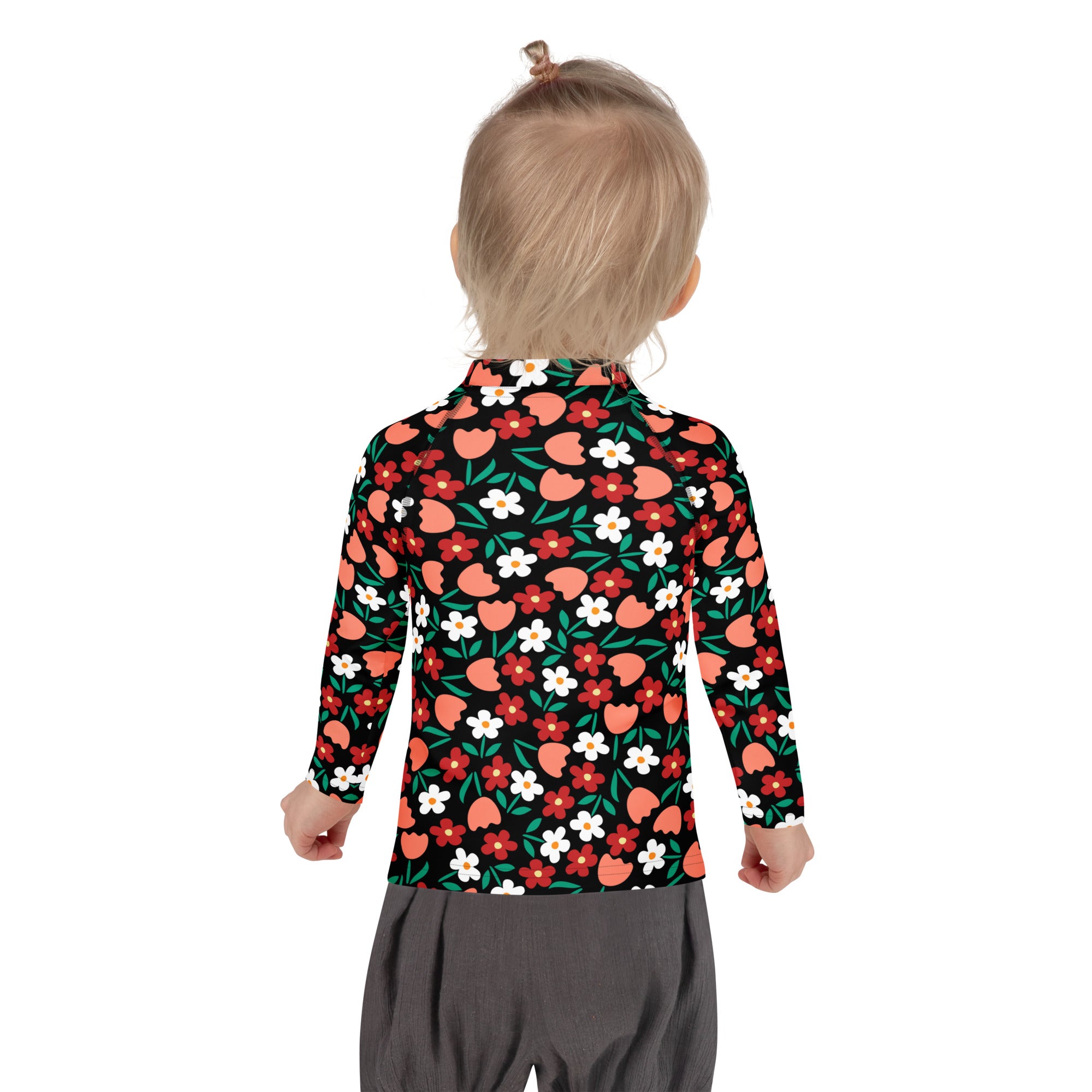 Kids Retro Floral Long Sleeve Rash Guard Swim Shirt – Buttery Soft, Sun Safe UPF 50+ Protection, Quick Dry & 4-Way Stretch Comfort