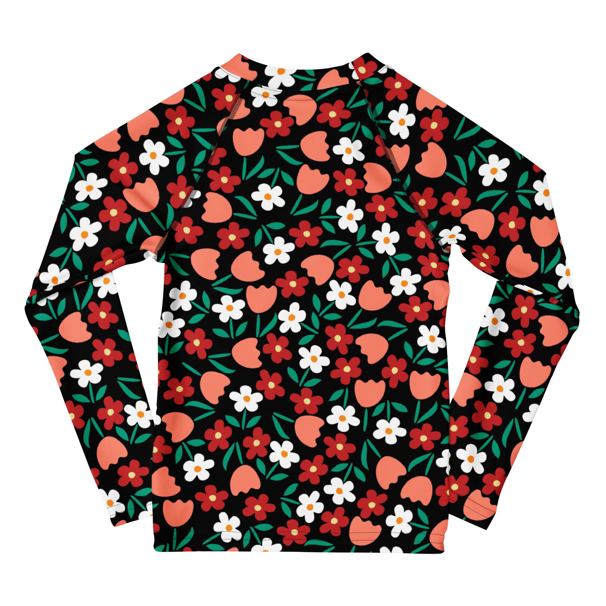 Kids Retro Floral Long Sleeve Rash Guard Swim Shirt – Buttery Soft, Sun Safe UPF 50+ Protection, Quick Dry & 4-Way Stretch Comfort