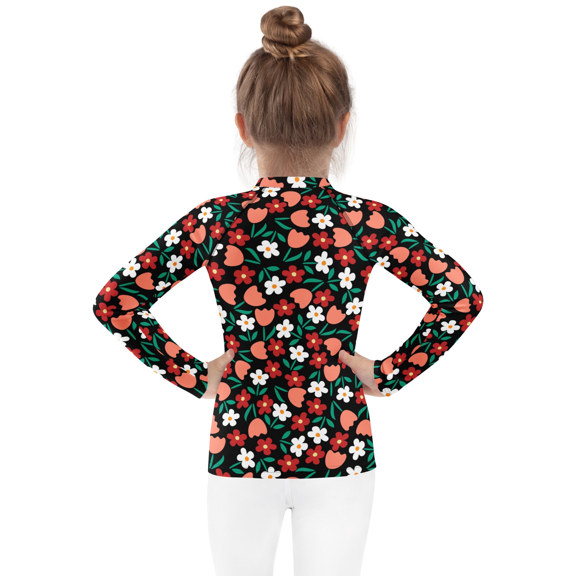 Kids Retro Floral Long Sleeve Rash Guard Swim Shirt – Buttery Soft, Sun Safe UPF 50+ Protection, Quick Dry & 4-Way Stretch Comfort