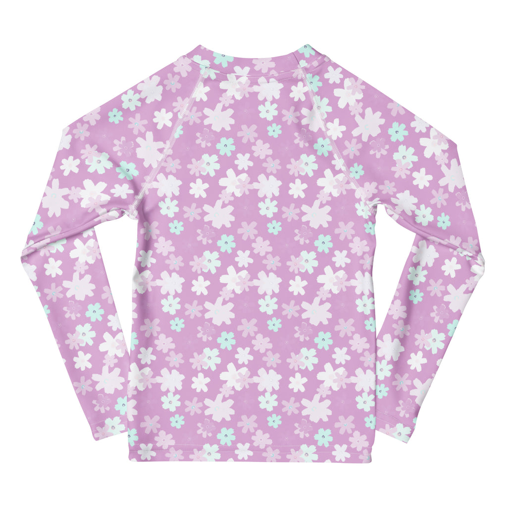 Girls Lavender Wildflower Long Sleeve Rash Guard Swim Shirt – Buttery Soft, Sun Safe UPF 50+ Protection, Quick Dry & 4-Way Stretch Comfort