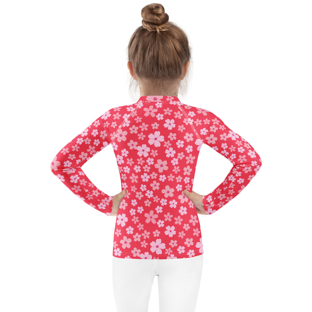 Bright Pink Cherry Blossom Long Sleeve Rash Guard Swim Shirt – Buttery Soft, Sun Safe UPF 50+ Protection, Quick Dry & 4-Way Stretch Comfort