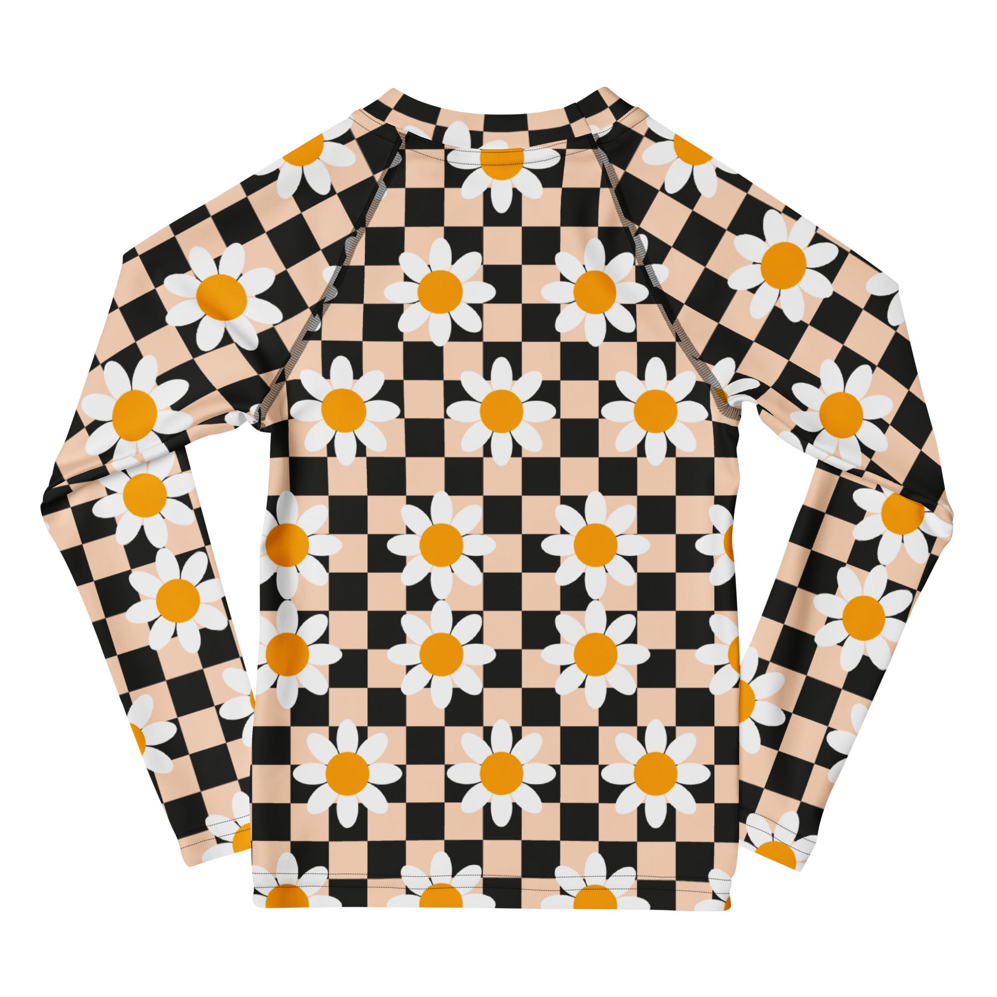 Girls Daisy Checkerboard Long Sleeve Rash Guard Swim Shirt – Buttery Soft, Sun Safe UPF 50+ Protection, Quick Dry & 4-Way Stretch Comfort