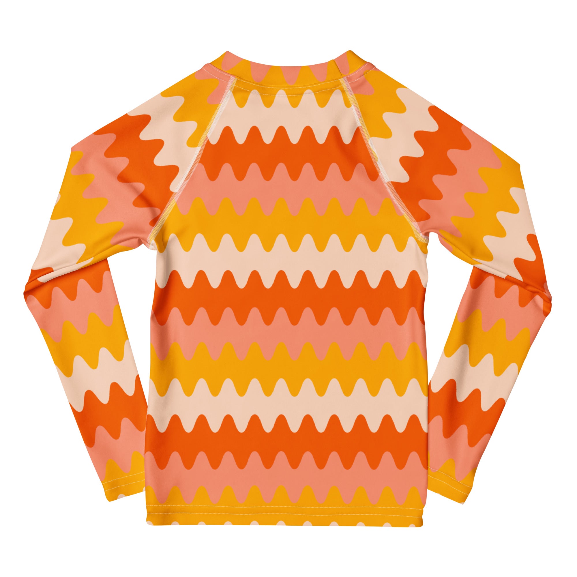 Kids Retro Sunset Waves Long Sleeve Rash Guard Swim Shirt – Buttery Soft, Sun Safe UPF 50+ Protection, Quick Dry & 4-Way Stretch Comfort