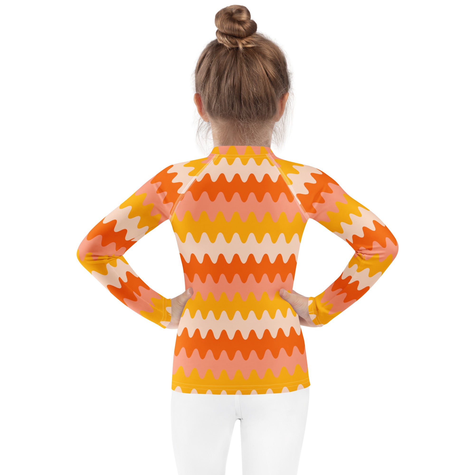 Kids Retro Sunset Waves Long Sleeve Rash Guard Swim Shirt – Buttery Soft, Sun Safe UPF 50+ Protection, Quick Dry & 4-Way Stretch Comfort