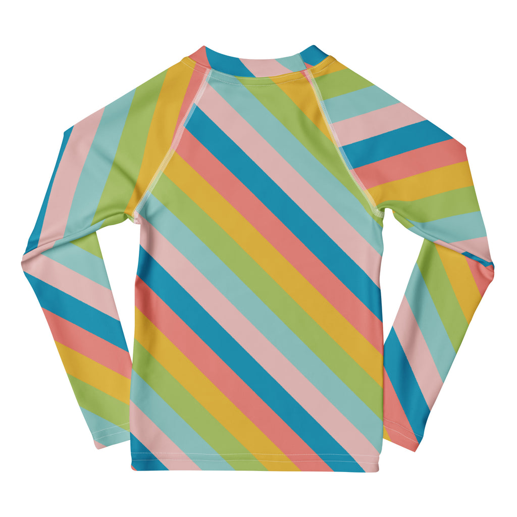 Kids Seaside Stripe Long Sleeve Rash Guard Swim Shirt – Buttery Soft, Sun Safe UPF 50+ Protection, Quick Dry & 4-Way Stretch Comfort