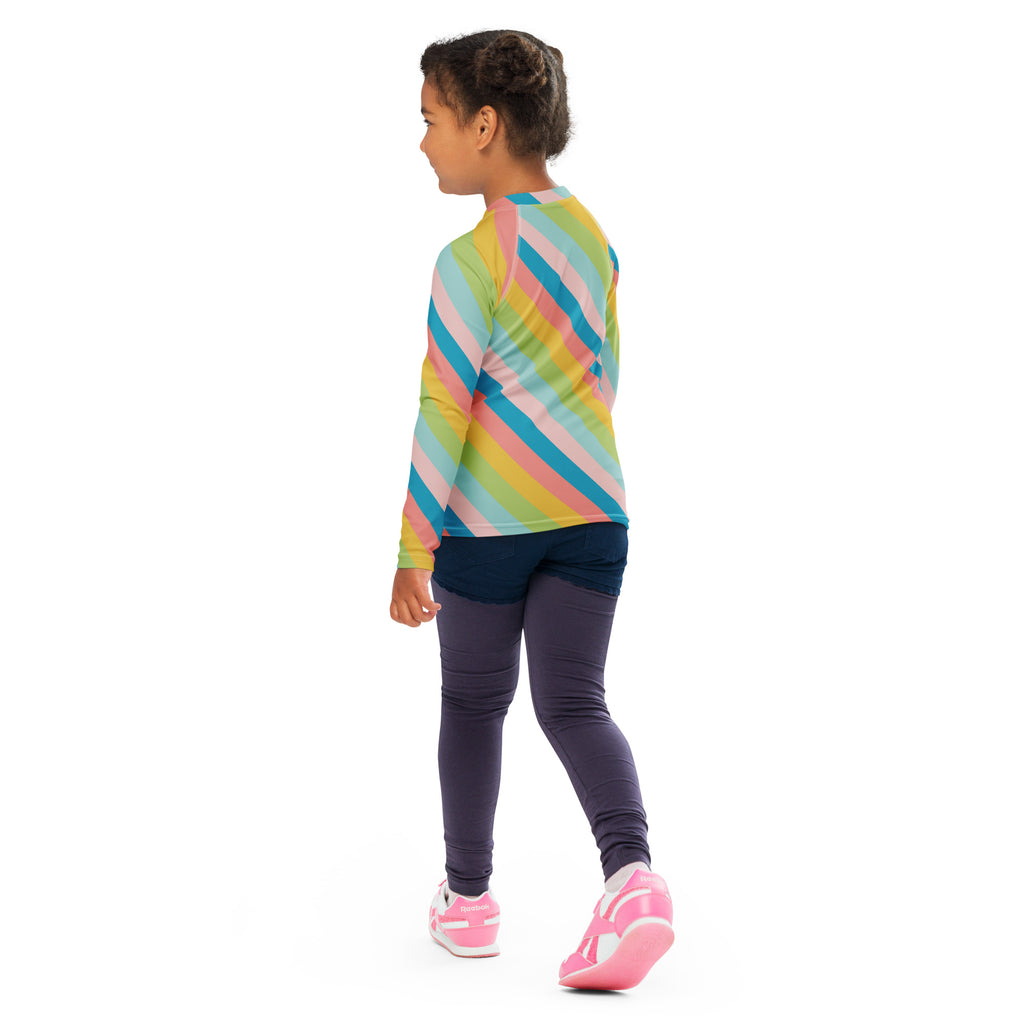 Kids Seaside Stripe Long Sleeve Rash Guard Swim Shirt – Buttery Soft, Sun Safe UPF 50+ Protection, Quick Dry & 4-Way Stretch Comfort