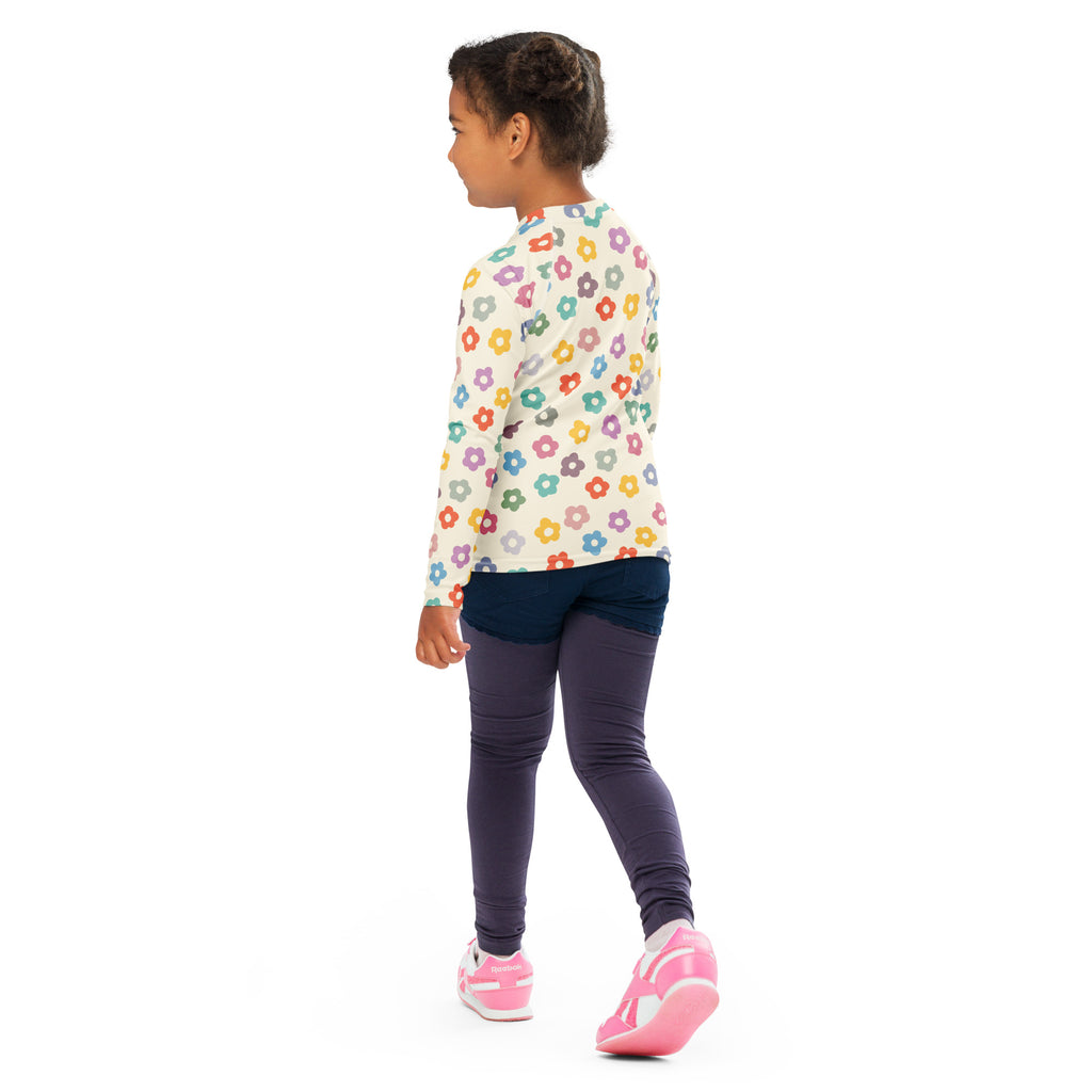 Kids Confetti Bloom Long Sleeve Rash Guard Swim Shirt – Buttery Soft, Sun Safe UPF 50+ Protection, Quick Dry & 4-Way Stretch Comfort