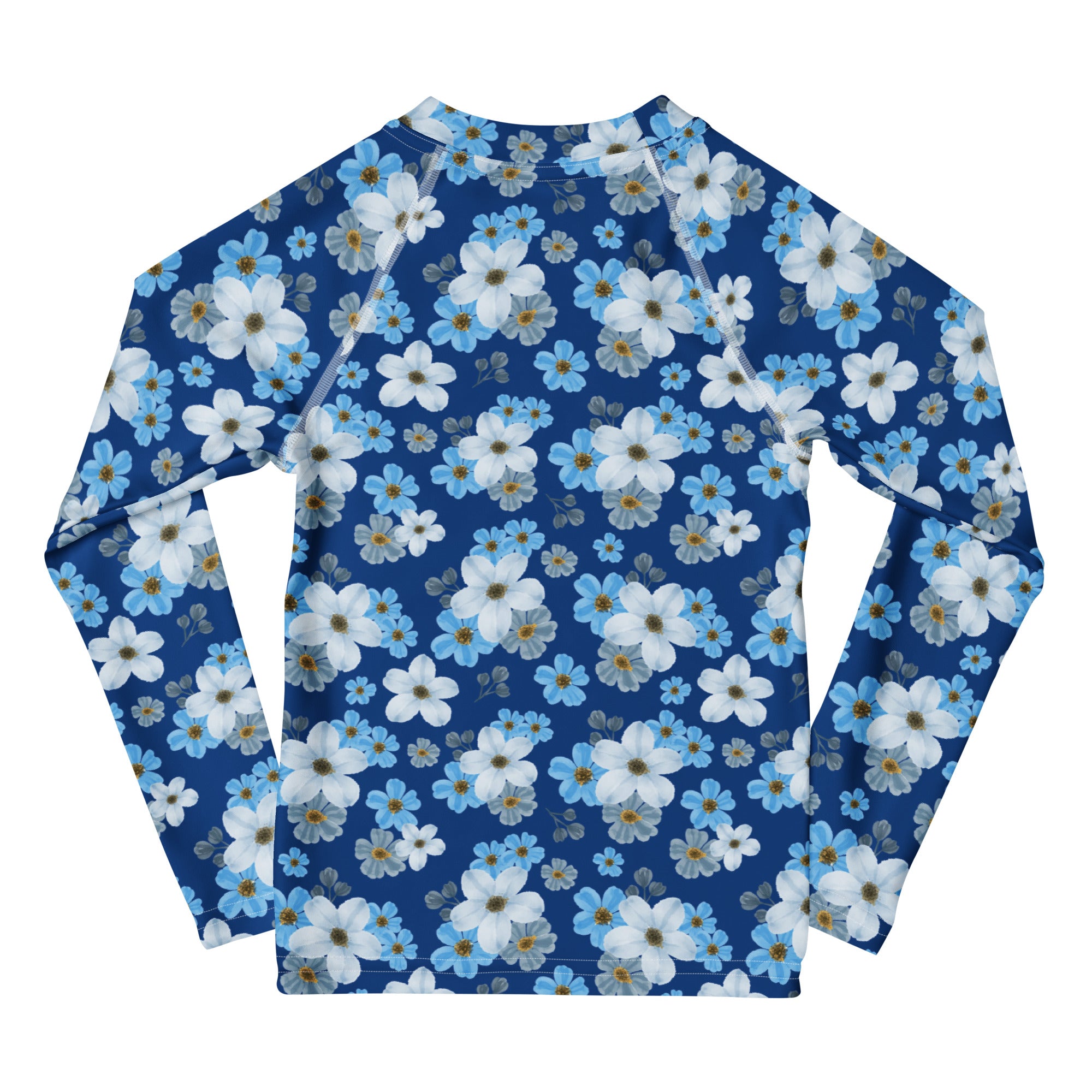 Kids Blue Wildflower Garden Long Sleeve Rash Guard Swim Shirt – Buttery Soft, Sun Safe UPF 50+ Protection, Quick Dry & 4-Way Stretch Comfort